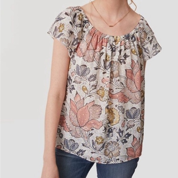 LOFT Floral Print Off Shoulder Top XS - Picture 2 of 6